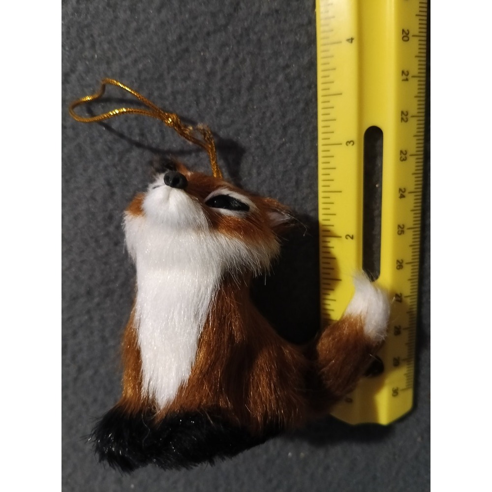Fox Faux Fur Plush Ornament Christmas Holiday Woodland approx 3.5in L Cute